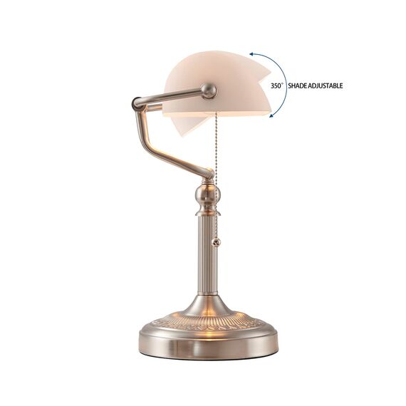 Newrays White Glass Bankers Schreibtischlampe mit Pull Chain Switch Plug-In-Halterung