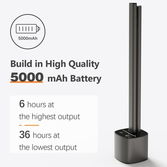 bravzurg Tischlampe Kabellos Aufladbar, 5000mAh Aluminium LED Tischleuchte Akku, Faltbar Tragbar und Verstellbar, Dimmbar Kabellose Licht für Büro, Lesen, Outdoor (Grau)