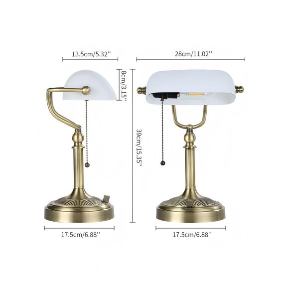 Newrays White Mattglas Banker Schreibtischlampe, stufenloser dimmbarer Tischlampenstopfen für Studien, Home Office, Bibliothek, LED -Glühbirne inklusive