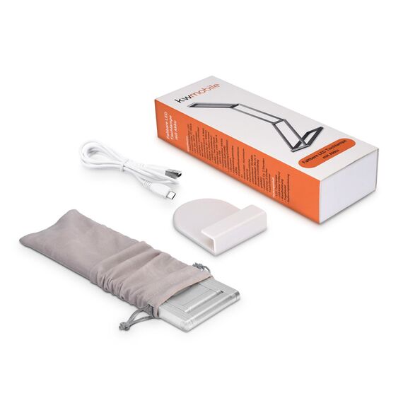 kwmobile LED Aluminium Tischlampe faltbar - Akku Nachttisch Leselampe dimmbar Micro USB Ladekabel - Akku Schreibtischlampe Faltlampe in Silber