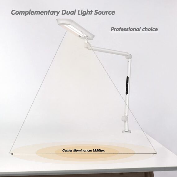 AmazLit Schreibtischlampe, LED Schreibtischlampe 1100 Lumen mit Klemme Schwenkarm-Architektenlampe 18W Hohe Helligkeit Keine Blendung Augenschutz Bürolampe Mehrfachbeleuchtung/Funktion, Weiß