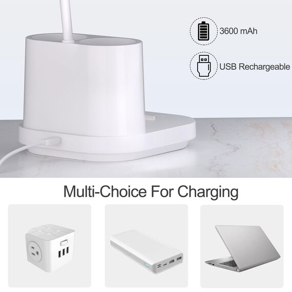 Schreibtischlampe Kinder, 60 LED Dimmbare Tischlampe 3 Modus USB-Anschluss Nachttischlampe, Touch Schreibtischleuchte mit Stifthalter 3600 mAh 360° Verstellbar Schwanenhals Leselicht Wohnzimmer Büro