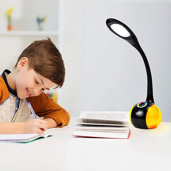 WILIT LED Schreibtischlampe Kinder, Schreibtischlampe Farbwechsel Nachttischlampe Kinder Jungen Mädchen, Tischlampe Touch Dimmbar mit 3 Helligkeitsstufen, Schwarz