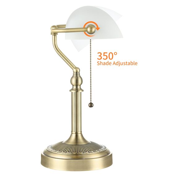 Newrays Traditionelle Glasbanker Schreibtischlampe mit Pull -Kettenschalter -Stecker in Einrichtung