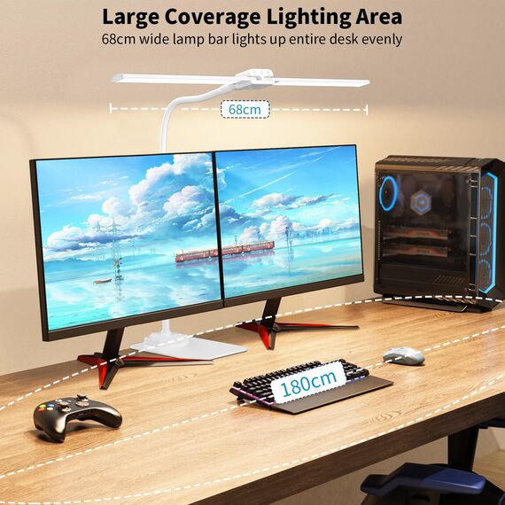 KableRika Schreibtischlampe LED Dimmbar: Doppelkopf LED Schreibtischlampe für Homeoffice - Augenschutz tageslichtlampe schreibtisch mit Metallbasis - büro tischlampe - schreibtischleuchte Weiß
