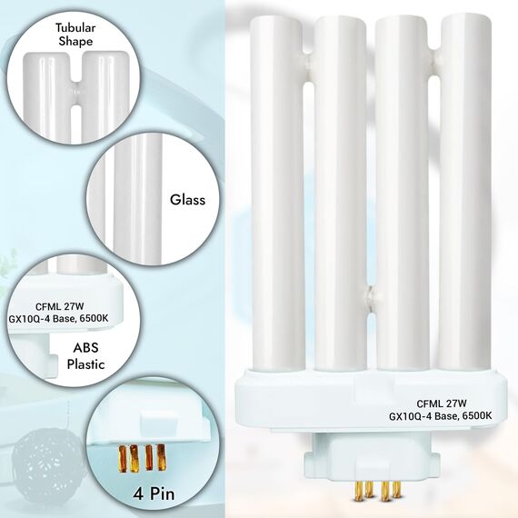 ARSUK Leuchtmittel YDW-27FM GX10q-4 27W 6500K FML Quad Tube – Kompakt Ersatz Leuchtstoffröhre & Tageslichtlampe für Schreibtischlampe, Nachttisch, Tischleuchte, Bürolampe, Lesen & Arbeitsbeleuchtung