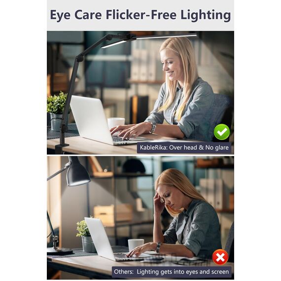 KableRika Schreibtischlampe LED Dimmbar, 24W Doppelkopf Schreibtischlampe Klemmbar mit Fernbedienung, Augenschutz Schreibtischleuchte für Homeoffice, büro tageslichtlampe beleuchtung, Monitor Lampe