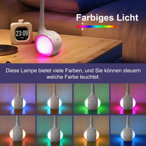 WILIT LED Schreibtischlampe Kinder, Schreibtischlampe Farbwechsel Nachttischlampe Kinder Jungen Mädchen, Nachttischlampe Touch Dimmbar mit 3 Helligkeitsstufen, Weiß