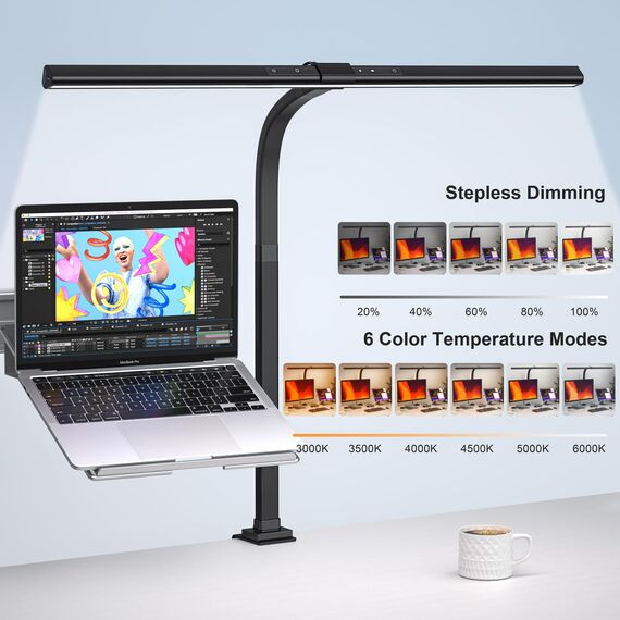 24W Schreibtischlampe LED Dimmbar, 80cm Superbreit Schreibtischlampe Klemmbar mit einstellbare Farbtemperaturen, Augenschutz Büro Tischlampe, Monitor Lampe,Keine Bildschirm Blendung oder Flimmern