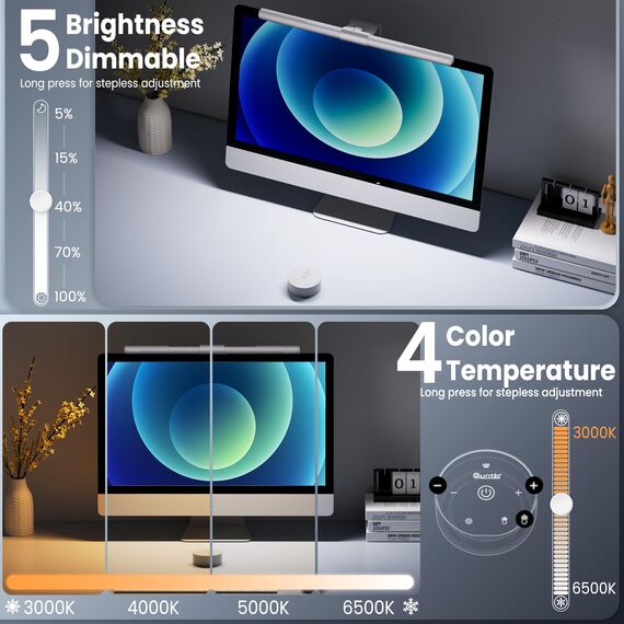 Quntis Computer Monitor Lampe LED mit Fernbedienung & Touch Control 40cm Monitor Light Bar mit Anti-blaues Licht Bildschirmlampe USB mit Auto-Dimmen PC Büro Lampe zum Augenschutz - Basic Pro Weiß