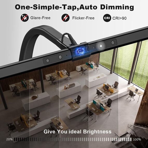 24W Schreibtischlampe LED Dimmbar, 80cm Superbreit Schreibtischlampe Klemmbar mit einstellbare Farbtemperaturen, Augenschutz Büro Tischlampe, Monitor Lampe,Keine Bildschirm Blendung oder Flimmern