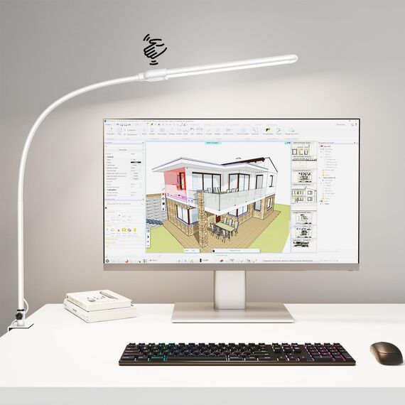 KableRika Schreibtischlampe LED dimmbar mit Gestensteuerung, Schreibtischlampe klemmbar mit 3 Farbmodi, Augenschutz-Tischlampe für Büro, Homeoffice & Monitor weiße