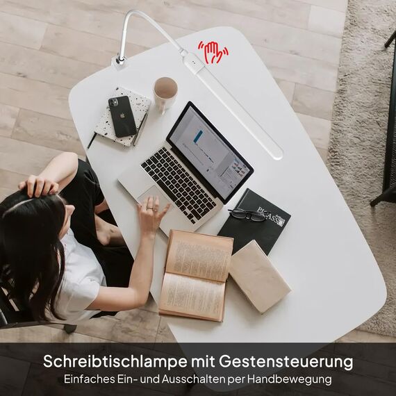 KableRika Schreibtischlampe LED dimmbar mit Gestensteuerung, Schreibtischlampe klemmbar mit 3 Farbmodi, Augenschutz-Tischlampe für Büro, Homeoffice & Monitor weiße