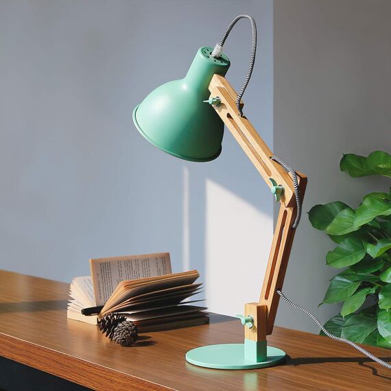 tomons Schreibtischlampe, LED Tischlampe im Klassichen Holz-Design, Nachttischlampe, Lampe mit Verstellbarem Arm, Tischlampe Wohnzimmer für Zimmer Büro, Weiß