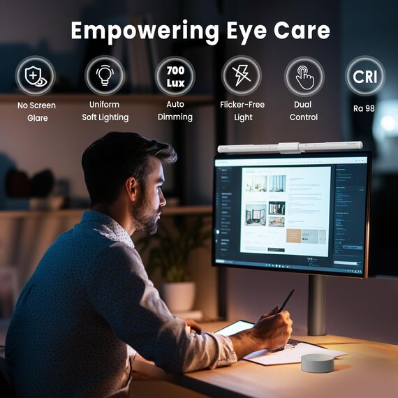 Quntis Computer Monitor Lampe LED mit Fernbedienung & Touch Control 40cm Monitor Light Bar mit Anti-blaues Licht Bildschirmlampe USB mit Auto-Dimmen PC Büro Lampe zum Augenschutz - Basic Pro Weiß
