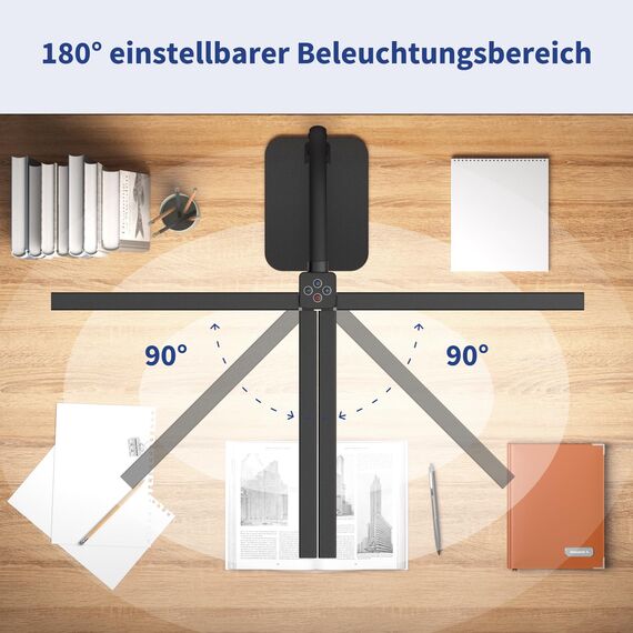 Kaulsoue Doppelkopf Schreibtischlampe LED dimmbar, Schreibtischlampen mit Fuß, 24W 80cm Tageslichtlampe, Augenpflege 5 Farbtemperaturen 5 Helligkeit, für Arbeit,Haus,Büro,Schlafsaal, Studie,Lesen