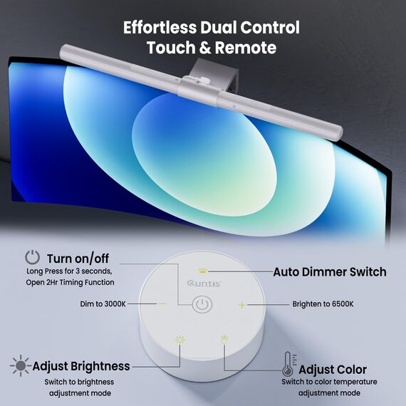 Quntis Computer Monitor Lampe LED mit Fernbedienung & Touch Control 40cm Monitor Light Bar mit Anti-blaues Licht Bildschirmlampe USB mit Auto-Dimmen PC Büro Lampe zum Augenschutz - Basic Pro Weiß