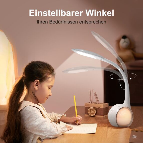 WILIT LED Schreibtischlampe Kinder, Schreibtischlampe Farbwechsel Nachttischlampe Kinder Jungen Mädchen, Nachttischlampe Touch Dimmbar mit 3 Helligkeitsstufen, Weiß