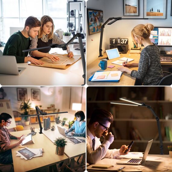 KableRika Schreibtischlampe LED Dimmbar, 24W Doppelkopf Schreibtischlampe Klemmbar mit Fernbedienung, Augenschutz Schreibtischleuchte für Homeoffice, büro tageslichtlampe beleuchtung, Monitor Lampe