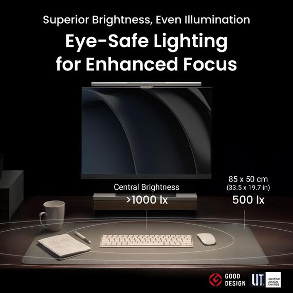 BenQ ScreenBar Pro LED Monitor Lampe – blendfreies Licht, automatisches Ein-/Ausschalten, universelle Klemme, ultrabreite Beleuchtung, einstellbare Farbtemperatur & Helligkeit, Auto-Dimmen, Schwarz