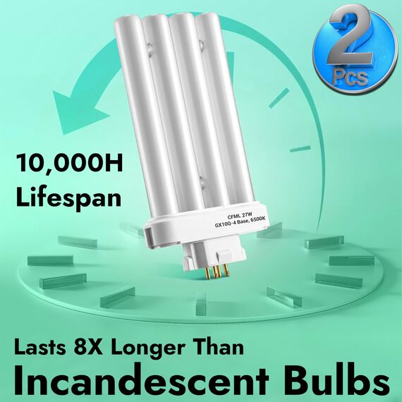 ARSUK Leuchtmittel YDW-27FM GX10q-4 27W 6500K FML Quad Tube – Kompakt Ersatz Leuchtstoffröhre & Tageslichtlampe für Schreibtischlampe, Nachttisch, Tischleuchte, Bürolampe, Lesen (Lot de 2)