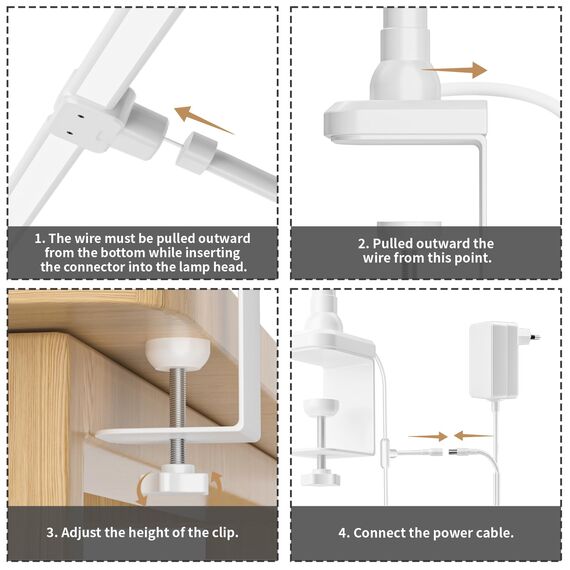 rigors 80CM Doppelkopf Schreibtischlampe LED Dimmbar, 1200LM Tageslichtlampe für Schreibtisch, Klemmbar Augenschutz Bürolampe 5 Farb 10 Helligkeit, 360° Schwanenhals Tischlampe mit Netzadapter (Weiß)