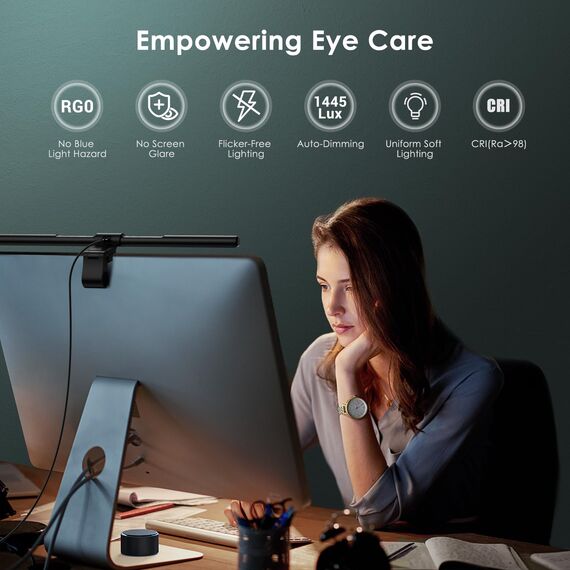 Quntis Curved Computer Monitor Lampe LED USB mit kabellosem Regler, 51cm Light Bar Augenschutz-Schreibtischlampe mit Auto-Dimmen, einstellbaren Farbtemperatur Helligkeit, Bildschirmlampe Homeoffice