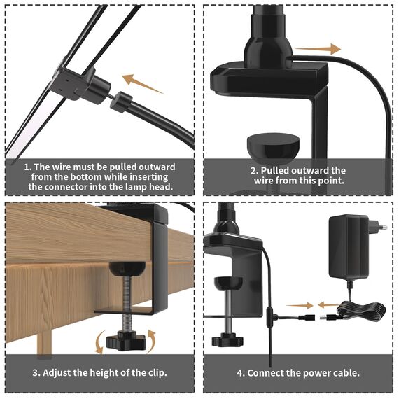 rigors 80CM Doppelkopf Schreibtischlampe LED Dimmbar, 1200LM Tageslichtlampe für Schreibtisch, Klemmbar Augenschutz Bürolampe 5 Farb 10 Helligkeit, 360° Schwanenhals Tischlampe mit Netzadapter
