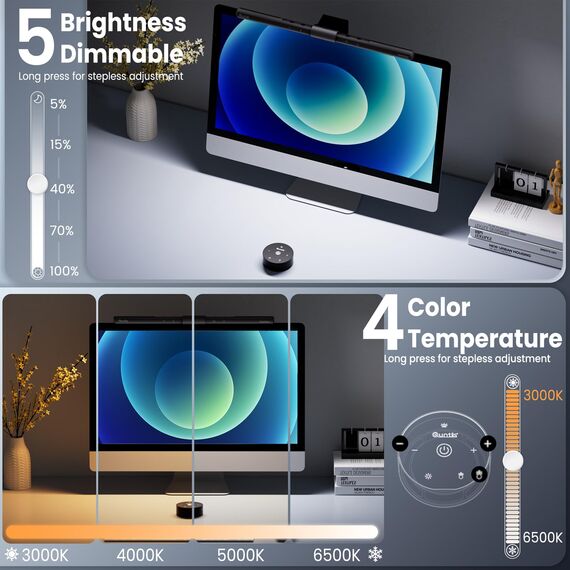 Quntis Computer Monitor Lampe LED mit Fernbedienung & Touch Control, 40cm Monitor Light Bar mit Anti-blaues Licht, Bildschirmlampe USB mit Auto-Dimmen, PC Büro Lampe