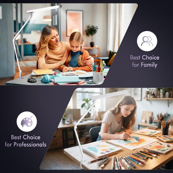 AmazLit Schreibtischlampe, LED Schreibtischlampe 1100 Lumen mit Klemme Schwenkarm-Architektenlampe 18W Hohe Helligkeit Keine Blendung Augenschutz Bürolampe Mehrfachbeleuchtung/Funktion, Weiß