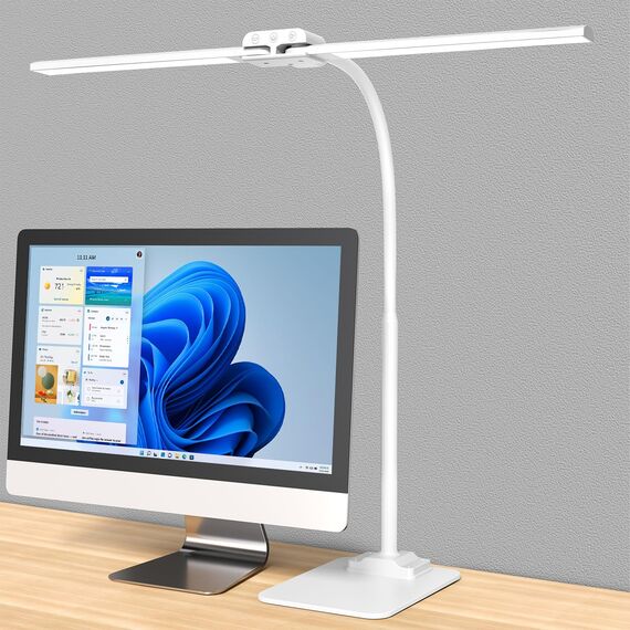 KableRika Schreibtischlampe LED Dimmbar: Doppelkopf LED Schreibtischlampe für Homeoffice - Augenschutz tageslichtlampe schreibtisch mit Metallbasis - büro tischlampe - schreibtischleuchte Weiß