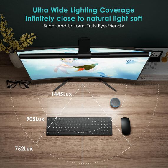 Quntis Curved Computer Monitor Lampe LED USB mit kabellosem Regler, 51cm Light Bar Augenschutz-Schreibtischlampe mit Auto-Dimmen, einstellbaren Farbtemperatur Helligkeit, Bildschirmlampe Homeoffice