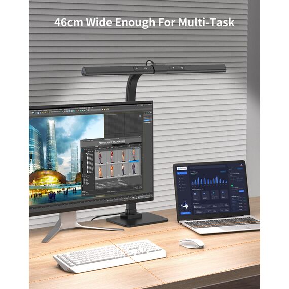 KableRika Schreibtischlampe LED Dimmbar, 12W Augenschutz Arbeitslampe für Homeoffice, Verstellbarer Schwanenhals Architektenlampe, Büro Tischlampe, Monitor Lampe mit 6 Farbmodi, Auto-Dimmen - Schwarz