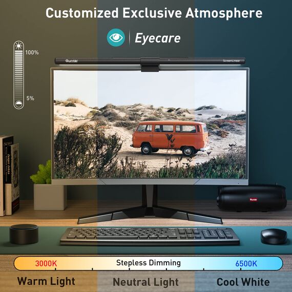 Quntis Curved Computer Monitor Lampe LED USB mit kabellosem Regler, 51cm Light Bar Augenschutz-Schreibtischlampe mit Auto-Dimmen, einstellbaren Farbtemperatur Helligkeit, Bildschirmlampe Homeoffice