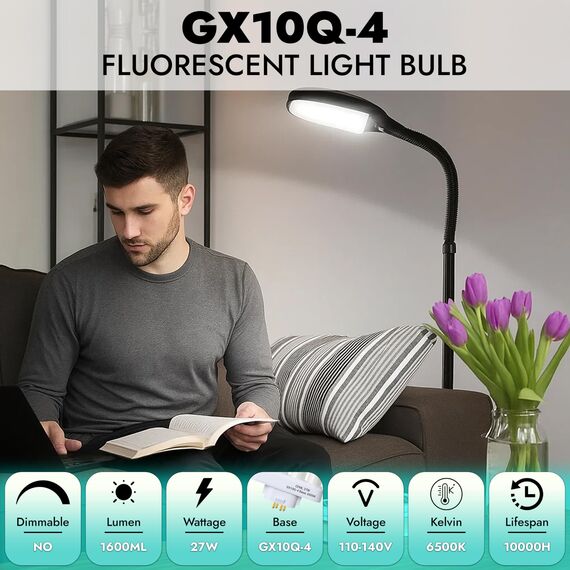 ARSUK Leuchtmittel YDW-27FM GX10q-4 27W 6500K FML Quad Tube – Kompakt Ersatz Leuchtstoffröhre & Tageslichtlampe für Schreibtischlampe, Nachttisch, Tischleuchte, Bürolampe, Lesen (Lot de 2)