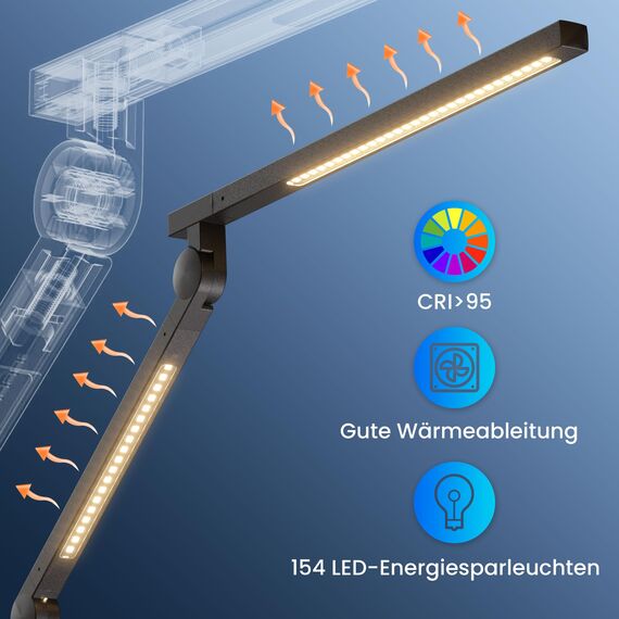 AmazLit Schreibtischlampe, Schreibtischlampe LED Dimmbar 12W, Doppelte Lichtquelle Schwenkarm Architektenlampe, Einstellbare Farbtemperatur Tischlampe Klemme,Bürolampe mit Fernbedienung