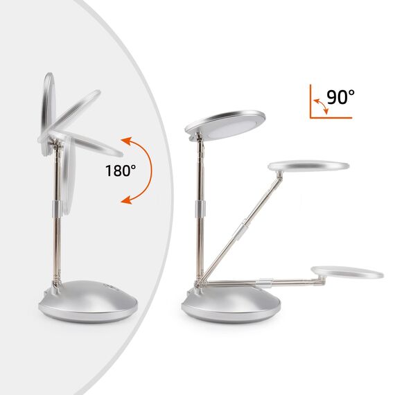 LED Schreibtischlampe, DA LIGHT 3000K Warmweiß LED Tischlampe, 3.6W Nachttisch Leselampe mit Einziehbare Halterungen Silber Tischleuchte Tragbare Bürolampe für Büro, Lesen, Studieren