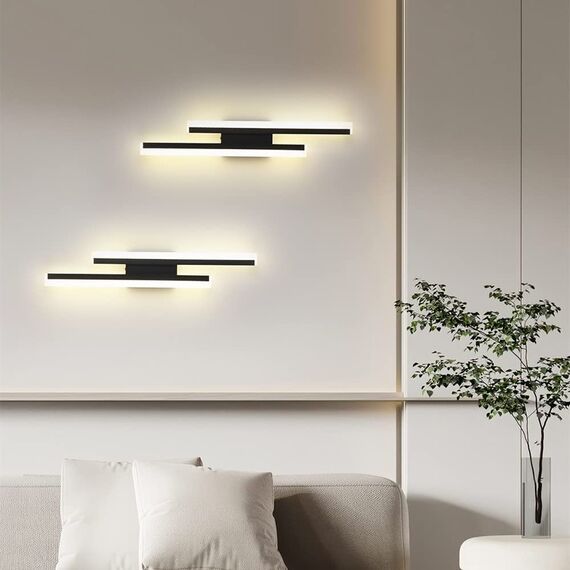 Riserva Wandleuchte LED Innen Moderne, 16W 1800LM Wandlampe LED Schwarz, Kreative Lange Parallele Wandleuchte für Wohnzimmer Korridor Treppen, Warmweiß 3000K, 40cm