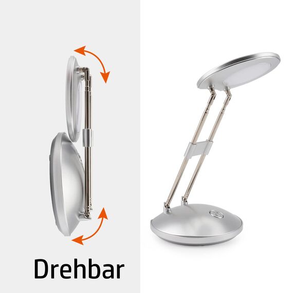 LED Schreibtischlampe, DA LIGHT 3000K Warmweiß LED Tischlampe, 3.6W Nachttisch Leselampe mit Einziehbare Halterungen Silber Tischleuchte Tragbare Bürolampe für Büro, Lesen, Studieren