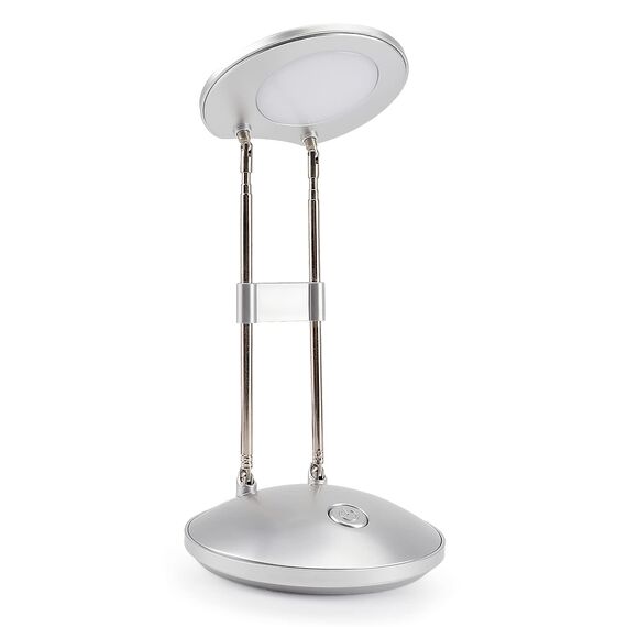 LED Schreibtischlampe, DA LIGHT 3000K Warmweiß LED Tischlampe, 3.6W Nachttisch Leselampe mit Einziehbare Halterungen Silber Tischleuchte Tragbare Bürolampe für Büro, Lesen, Studieren