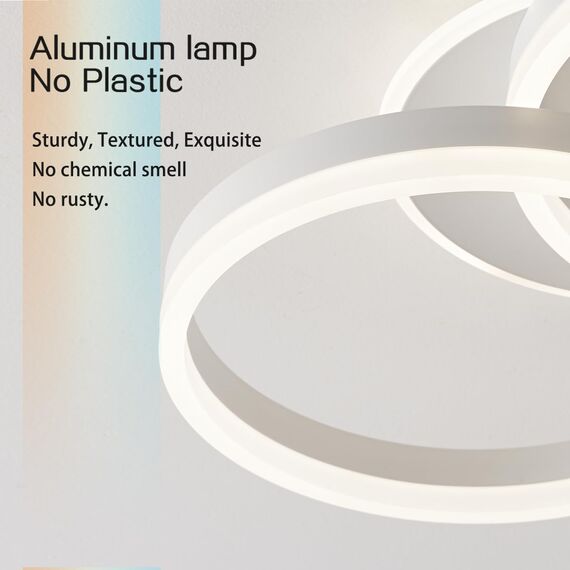 Amdelne LED Deckenlampe Wohnzimmer 50cm 2-Ringe Design, 36W Deckenleuchte Moderne mit Fernbedienung Dimmbar, aus Metall+Acryl,Mit Nachtlicht Memory-Funktion, für Schlafzimmer, Esszimmer, Büro,Weiß