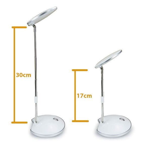 da LIGHT LED Schreibtischlampe, 3000K Warmweiß LED Tischlampe, 3.6W Nachttisch Leselampe mit Einziehbare Halterungen Weiß Tischleuchte Tragbare Bürolampe für Büro, Lesen, Studieren
