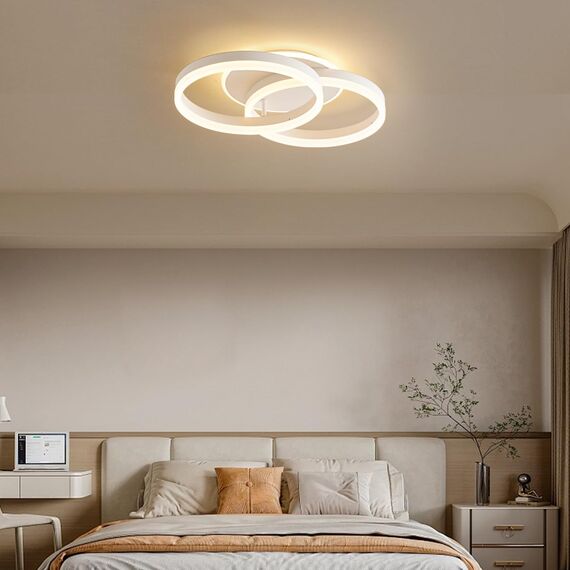 Amdelne LED Deckenlampe Wohnzimmer 50cm 2-Ringe Design, 36W Deckenleuchte Moderne mit Fernbedienung Dimmbar, aus Metall+Acryl,Mit Nachtlicht Memory-Funktion, für Schlafzimmer, Esszimmer, Büro,Weiß