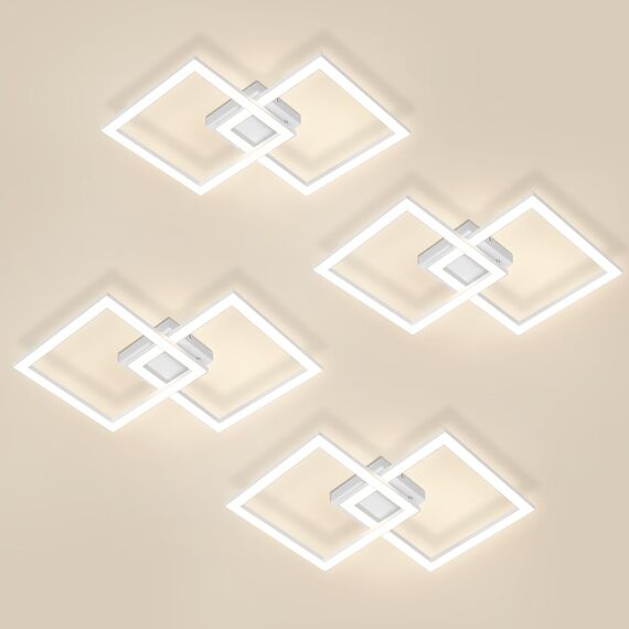 Homefire Deckenlampe LED Deckenleuchte Küche - 4er Weiß 24W Schlafzimmerlampe Modern Design Wohnzimmerlampe Küchenlampe 3000K Warmweiß Flurlampe für Flur Küche Schlafzimmer Wohnzimmer