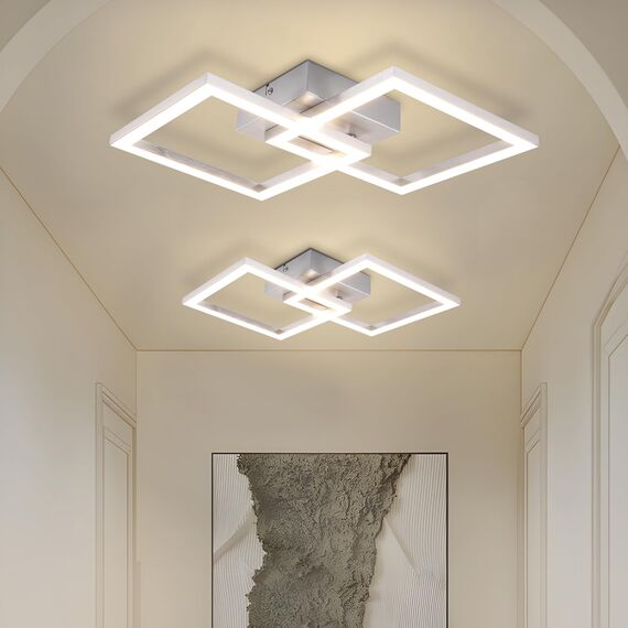 Homefire Deckenlampe LED Deckenleuchte Wohnzimmer - 2ER Modern Design Küchenlampe 24W 4000K Wohnzimmerlampe Flurlampe Neutralweiß Schlafzimmerlampe Flur Deckenbeleuchtung Silber für Esszimmer Büro