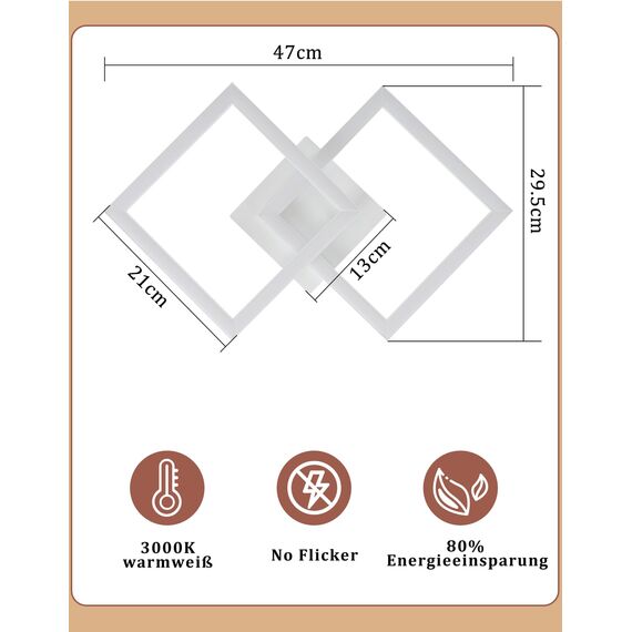 Homefire Deckenlampe LED Deckenleuchte Küche - Modern Küchenlampe 24W Wohnzimmerlampe Design Flurlampe Warmweiß Schlafzimmerlampe Flur Deckenbeleuchtung Eckig Weiß für Wohnzimmer Schlafzimmer