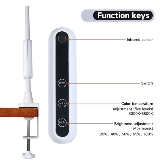 Schreibtischlampe LED Klemmbar, Tischlampe Schwanenhals mit 5 Farb und 5 Helligkeitsstufen, Flexible 360° Schwenkarm Tischleuchte, TouchBedienung Klemmlampe mit Fernsteuerung für Arbeit, Studium