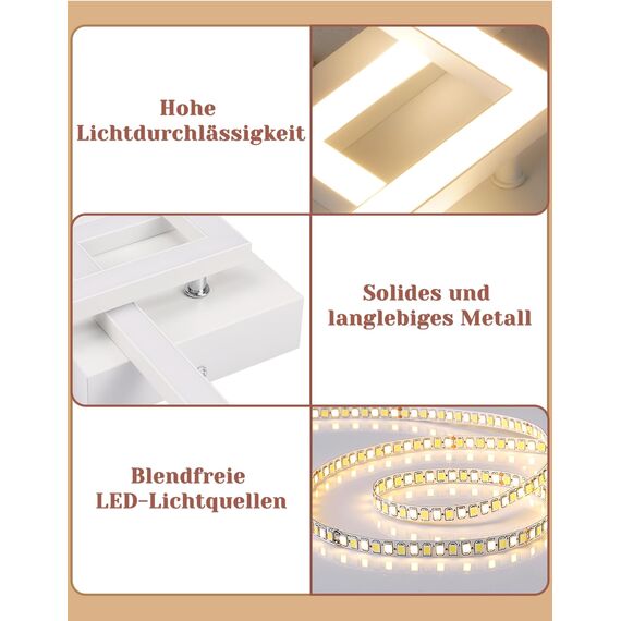 Homefire Deckenlampe LED Deckenleuchte Küche - Modern Küchenlampe 24W Wohnzimmerlampe Design Flurlampe Warmweiß Schlafzimmerlampe Flur Deckenbeleuchtung Eckig Weiß für Wohnzimmer Schlafzimmer