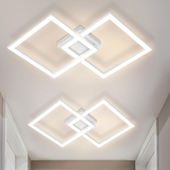 Homefire Deckenlampe LED Deckenleuchte Küche - 2er Weiß 24W Schlafzimmerlampe Modern Design Wohnzimmerlampe Küchenlampe 3000K Warmweiß Flurlampe für Flur Küche Schlafzimmer Wohnzimmer