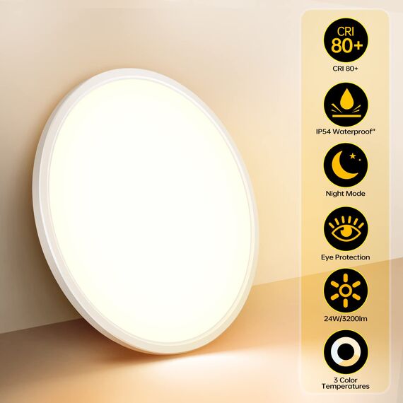 Aisutha LED Deckenleuchte, 24W 2800LM Deckenlampe LED Deckenleuchte Flach Dimmbar mit Fernbedienung, 3000K-6500K, IP54 Ultra Dünn Schlafzimmer Lampe für Wohnzimmer Kinderzimmer Küche Badezimmer
